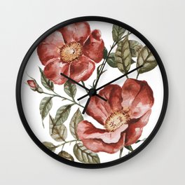 Red Floral Painting Wall Clock