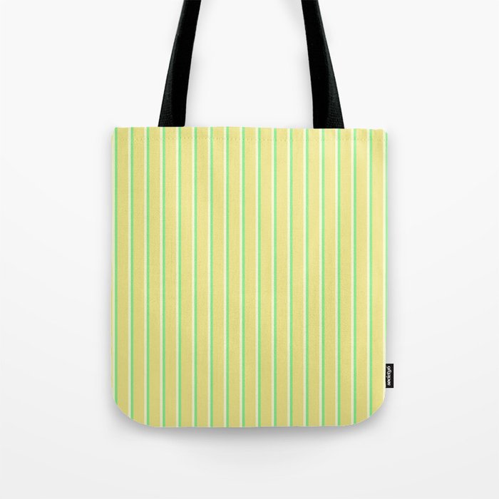 Tan, Light Yellow & Light Green Colored Lined/Striped Pattern Tote Bag