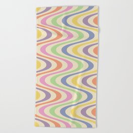 Retro Colorful Warp Lines Pattern Beach Towel