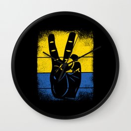 Peace fingers Victory sign ukrainian banner Wall Clock