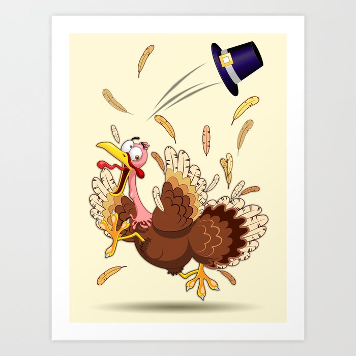 Thanksgiving Turkey Funny Scared and Running Cartoon Character Art Print by  BluedarkArt | Society6