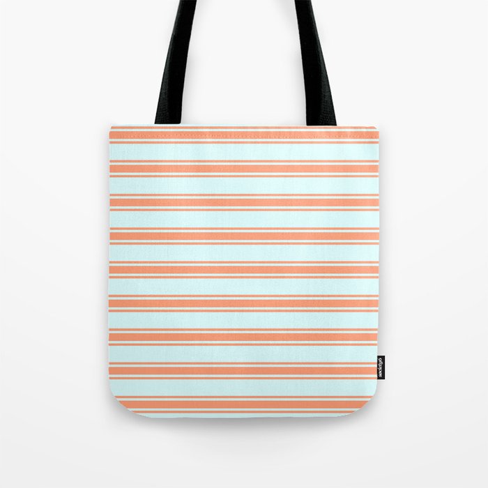 Light Cyan and Light Salmon Colored Stripes/Lines Pattern Tote Bag