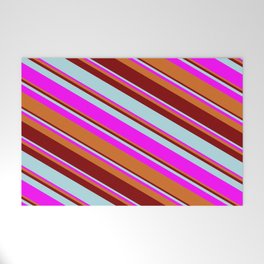 [ Thumbnail: Maroon, Powder Blue, Fuchsia, and Chocolate Colored Pattern of Stripes Welcome Mat ]