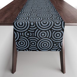 Blue and Black Funky Retro Rings Pattern 3 2021-2022 A/W Trending Color Pantone Spring Lake 18-4221 Table Runner