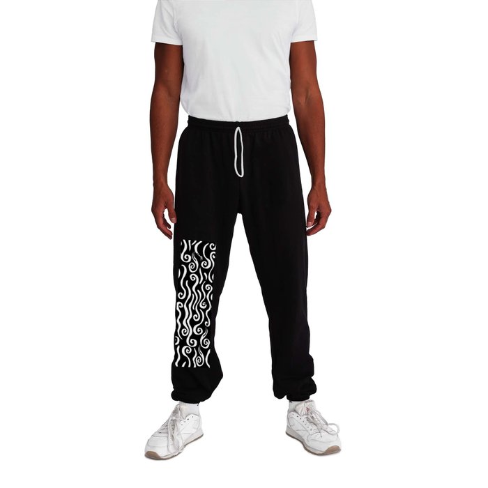 swirly sketch_white on black Sweatpants