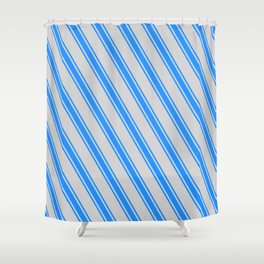 [ Thumbnail: Light Gray and Blue Colored Striped Pattern Shower Curtain ]