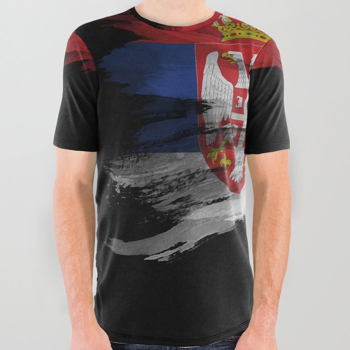 Serbia flag brush stroke, national flag All Over Graphic Tee