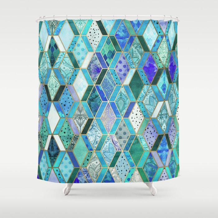 Sapphire & Emerald Diamond Patchwork Pattern Shower Curtain
