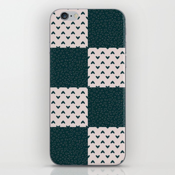 Blue And Beige Quilted Hearts Granny Squares Valentines Day Anniversary Pattern iPhone Skin