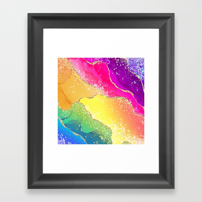Vibrant Rainbow Glitter Agate Texture 05 Framed Art Print