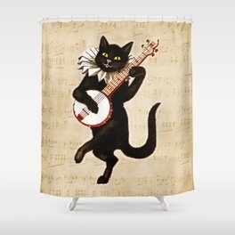 Dancing Cat Playing Banjo Shower Curtain