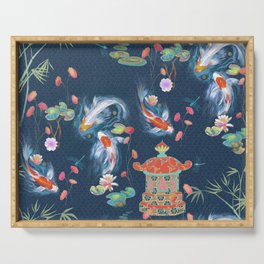 Japanese Watergarden with Pagoda - Navy Serving Tray