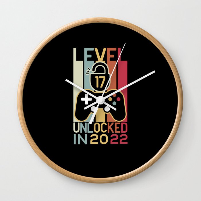 Level 17 unlocked in 2022 17th birthday gamer gift Wall Clock