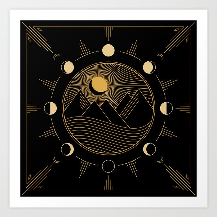 Lunar Phases With Mountains Art Print