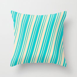 [ Thumbnail: Dark Turquoise and Bisque Colored Striped Pattern Throw Pillow ]