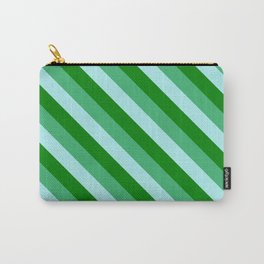 [ Thumbnail: Green, Sea Green, and Turquoise Colored Lined/Striped Pattern Carry-All Pouch ]