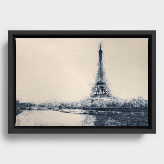 Paris Eiffel Tower - Sketch Art Framed Canvas