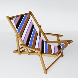 [ Thumbnail: Royal Blue, Plum, Brown, Black & White Colored Lines Pattern Sling Chair ]