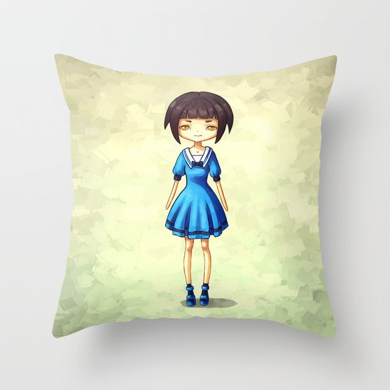 Girl in Blue Throw Pillow