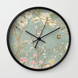 Romantic Chinoiserie Pearl Garden Wall Clock | Garden, Vintage, Floral, Chinoiserie, Nature, Painting, Japanese, Pattern, Exotic, Trees 