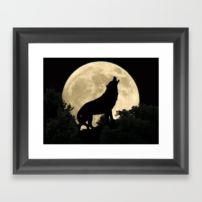 Wolf Howling at the Full Moon A303 Framed Art Print