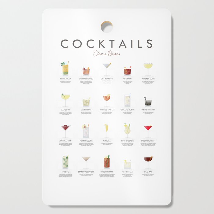 Classic Cocktails Recipes Cutting Board