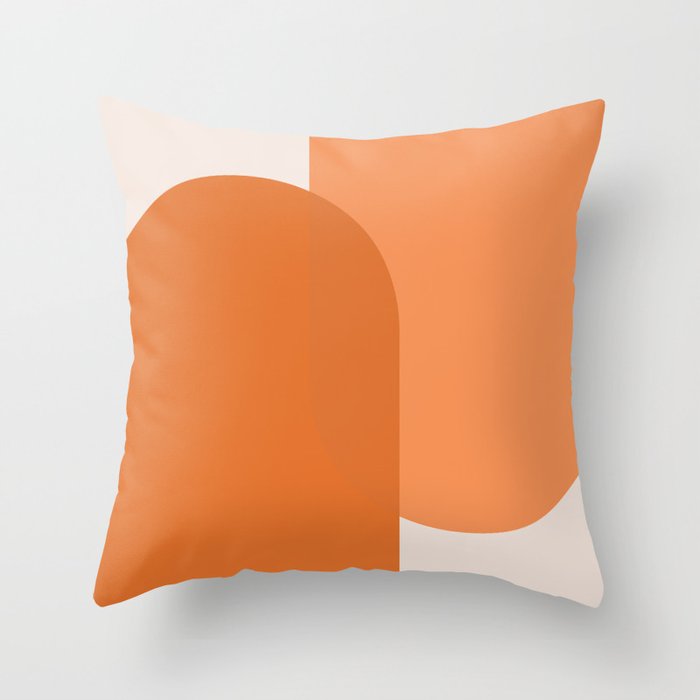 Coral Pink + Orange Arches Midcentury Composition Throw Pillow