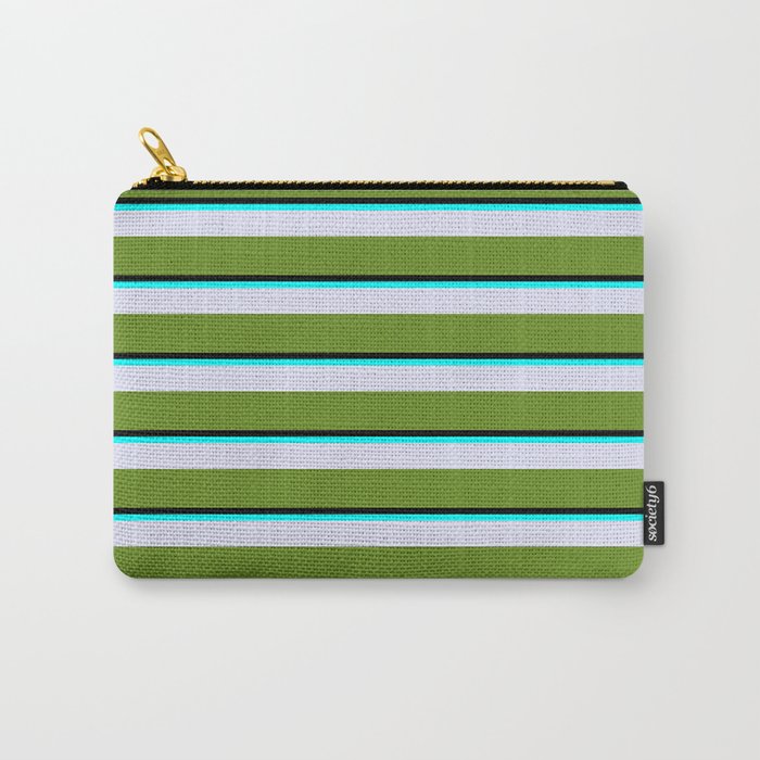 Black, Aqua, Lavender & Green Colored Stripes Pattern Carry-All Pouch