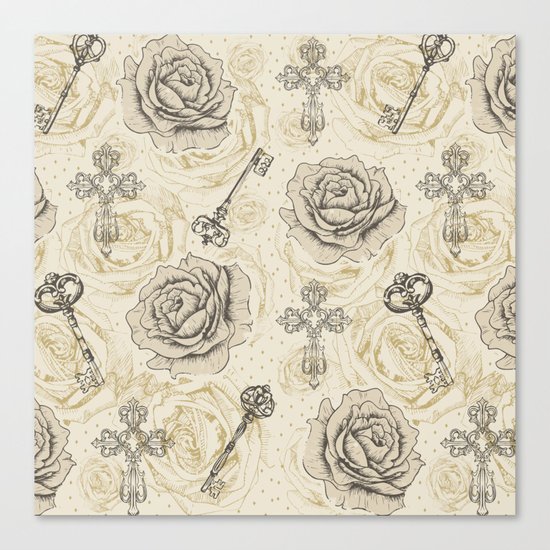 Roses & keys Canvas Print
