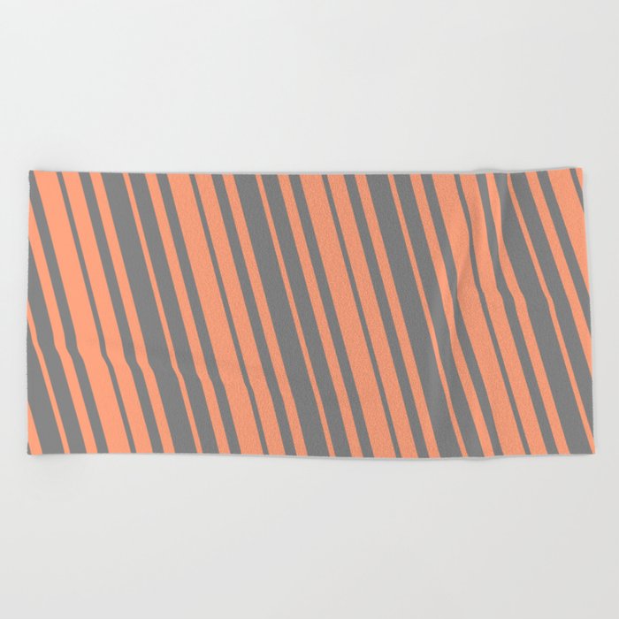 Light Salmon and Grey Colored Striped/Lined Pattern Beach Towel