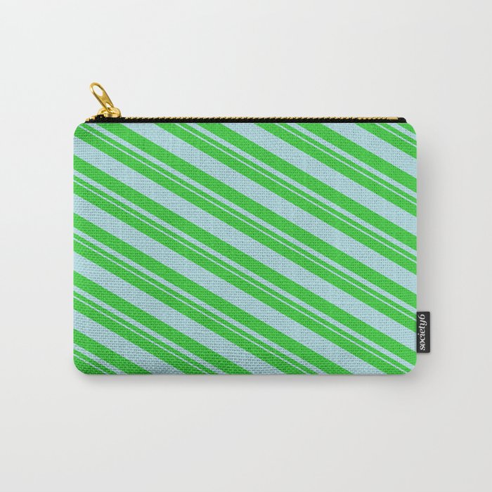 Lime Green and Powder Blue Colored Pattern of Stripes Carry-All Pouch