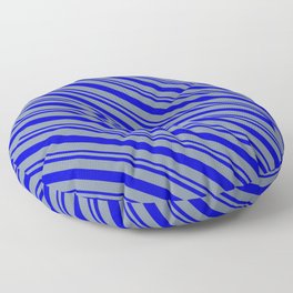 [ Thumbnail: Blue and Light Slate Gray Colored Stripes Pattern Floor Pillow ]