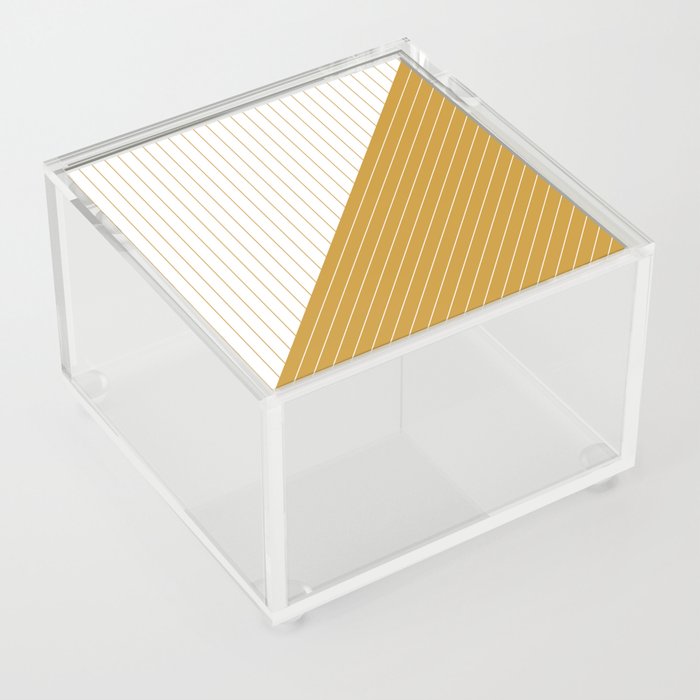 Elegant Pinstripes and Triangles White Yellow Gold Acrylic Box