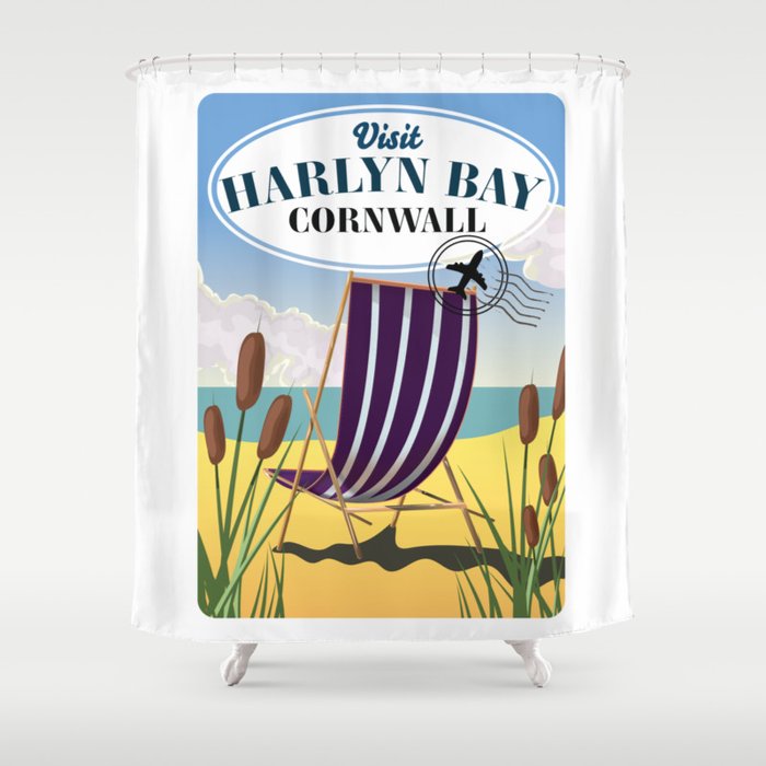 Harlyn Bay Cornwall beach poster. Shower Curtain