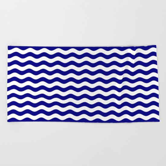 Wavy Stripes (Navy Blue/White) Beach Towel