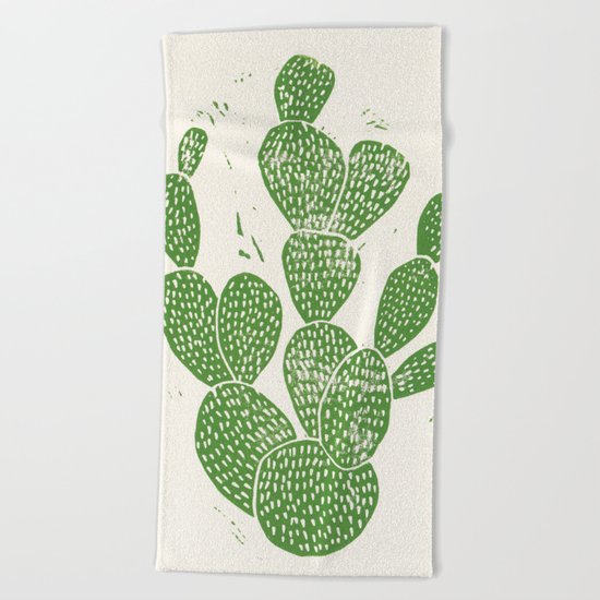 Linocut Cactus #1 Beach Towel