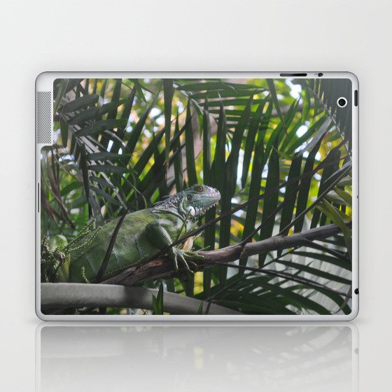 Mexico Photography - Green Iguana Camouflaged In The Leaves Laptop & iPad Skin