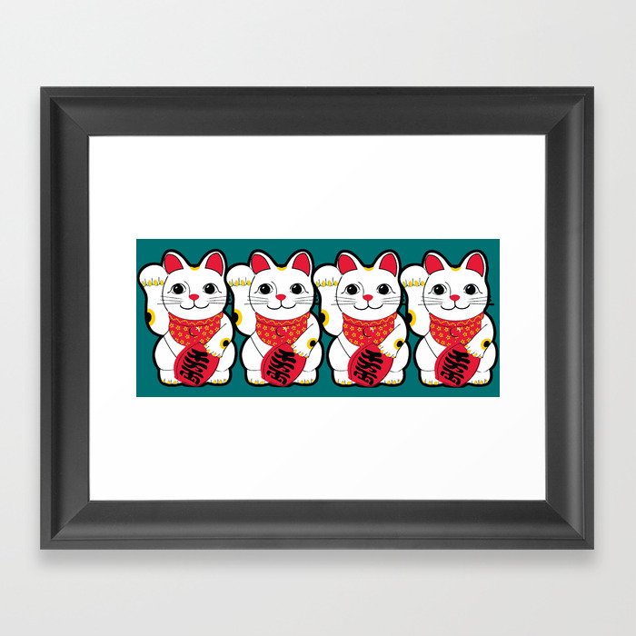  Maneki-Neko Japanese Lucky Cat Framed Art Print
