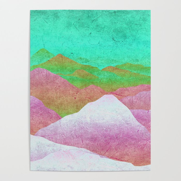 Through hilly lands and hollow lands - turqouise-violet-white option Poster