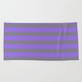 [ Thumbnail: Purple & Grey Colored Lined Pattern Beach Towel ]