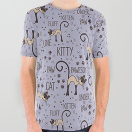 Adorable Siamese cat pattern with lettering All Over Graphic Tee