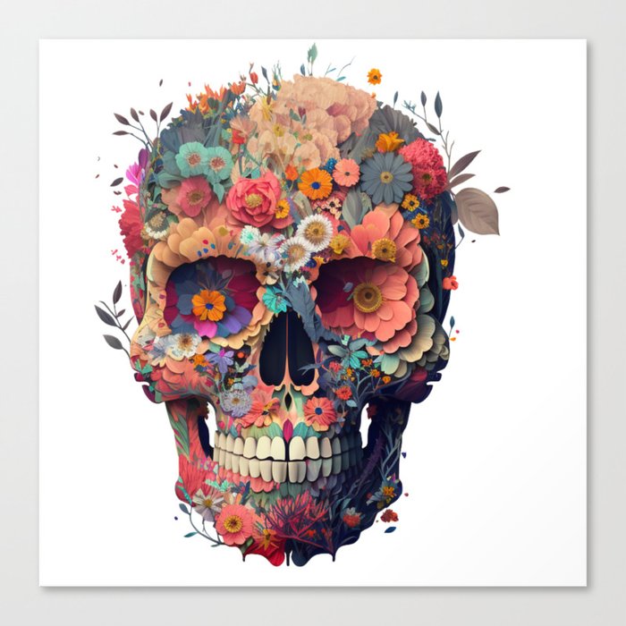 human skull made of flowers Canvas Print