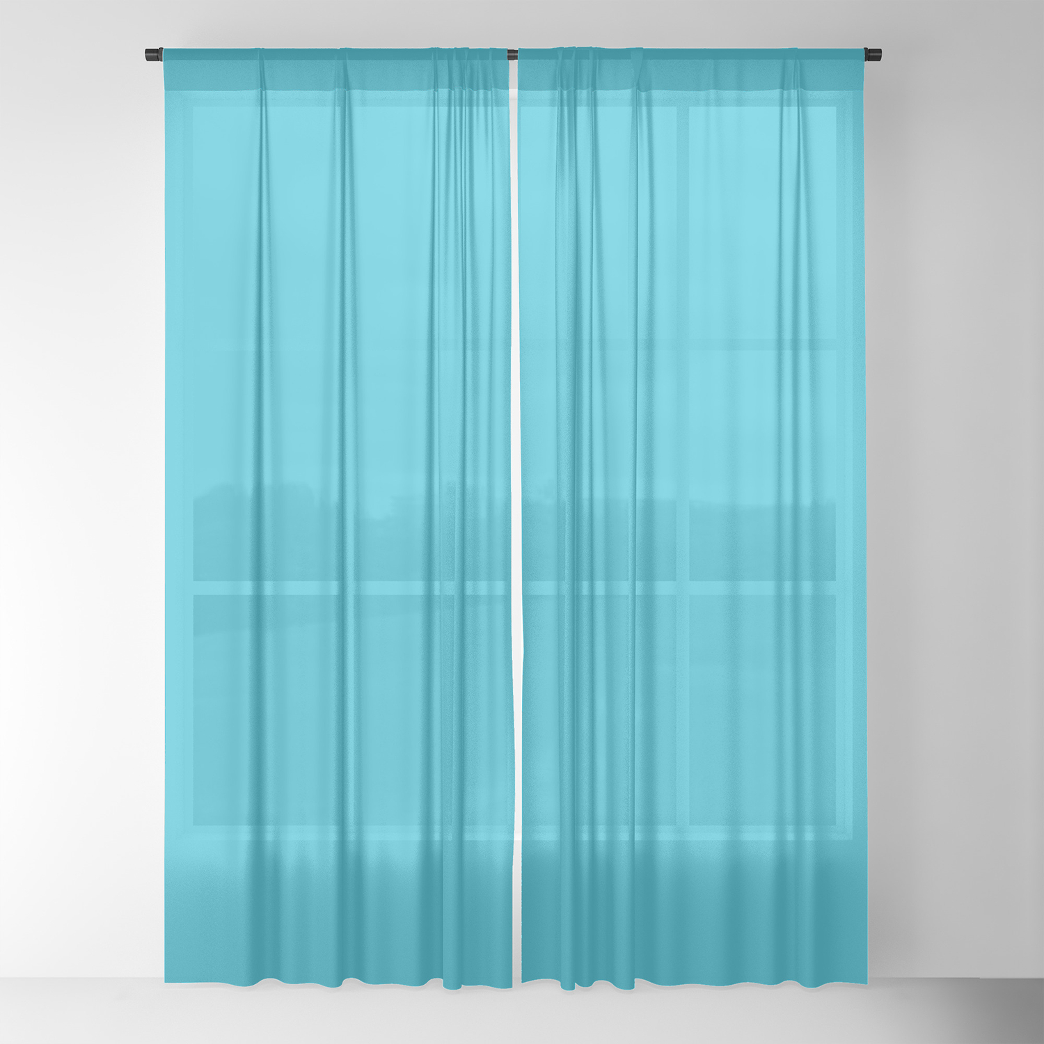 Bright Turquoise Simple Solid Color All Over Print Sheer Curtain
