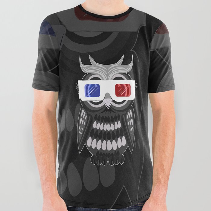 Owl - 3D Glasses All Over Graphic Tee