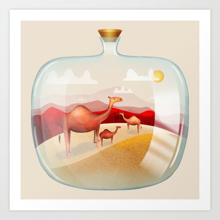 Desert Camels Terrarium Art Print