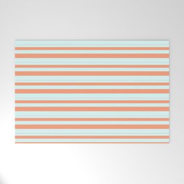 [ Thumbnail: Light Salmon & Light Cyan Colored Stripes Pattern Welcome Mat ]