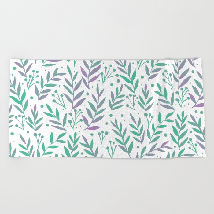 Watercolor branches - pastel green and very peri Beach Towel