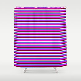 [ Thumbnail: Lavender, Royal Blue, Fuchsia, and Maroon Colored Lined Pattern Shower Curtain ]