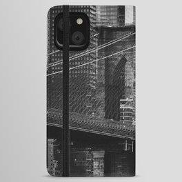 Brooklyn Bridge and Manhattan skyline in New York City black and white iPhone Wallet Case