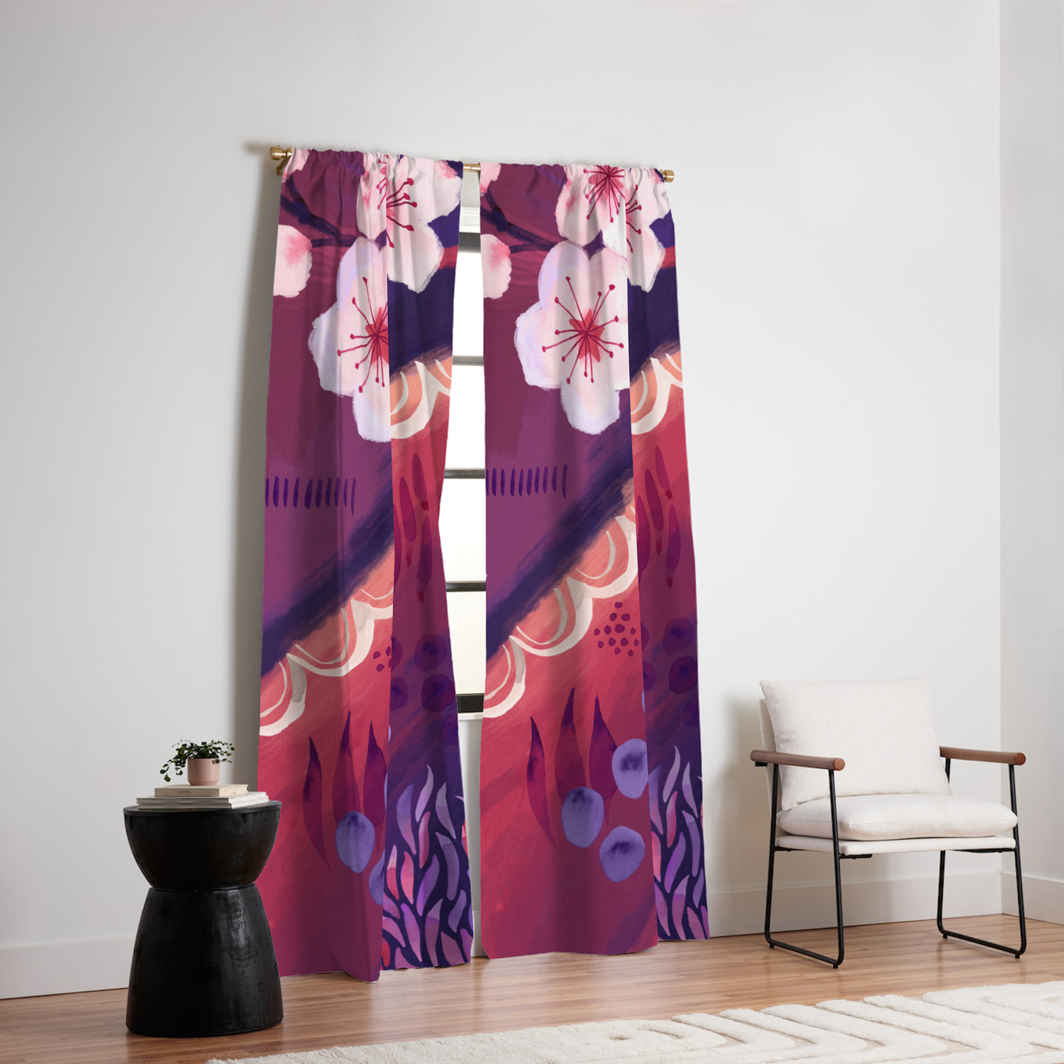 Desire Red And Purple Abstract Art With Cherry Blossom Blackout